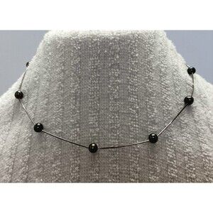 Vintage Sterling Silver Faux Pearl Snake Chain Station Necklace 17"